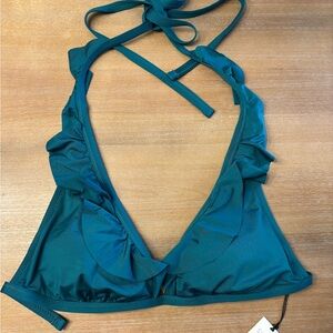 Shade & Shore Ruffle Accent Criss-Cross Back Bikini Top, Jungle Green, Sz L NWT